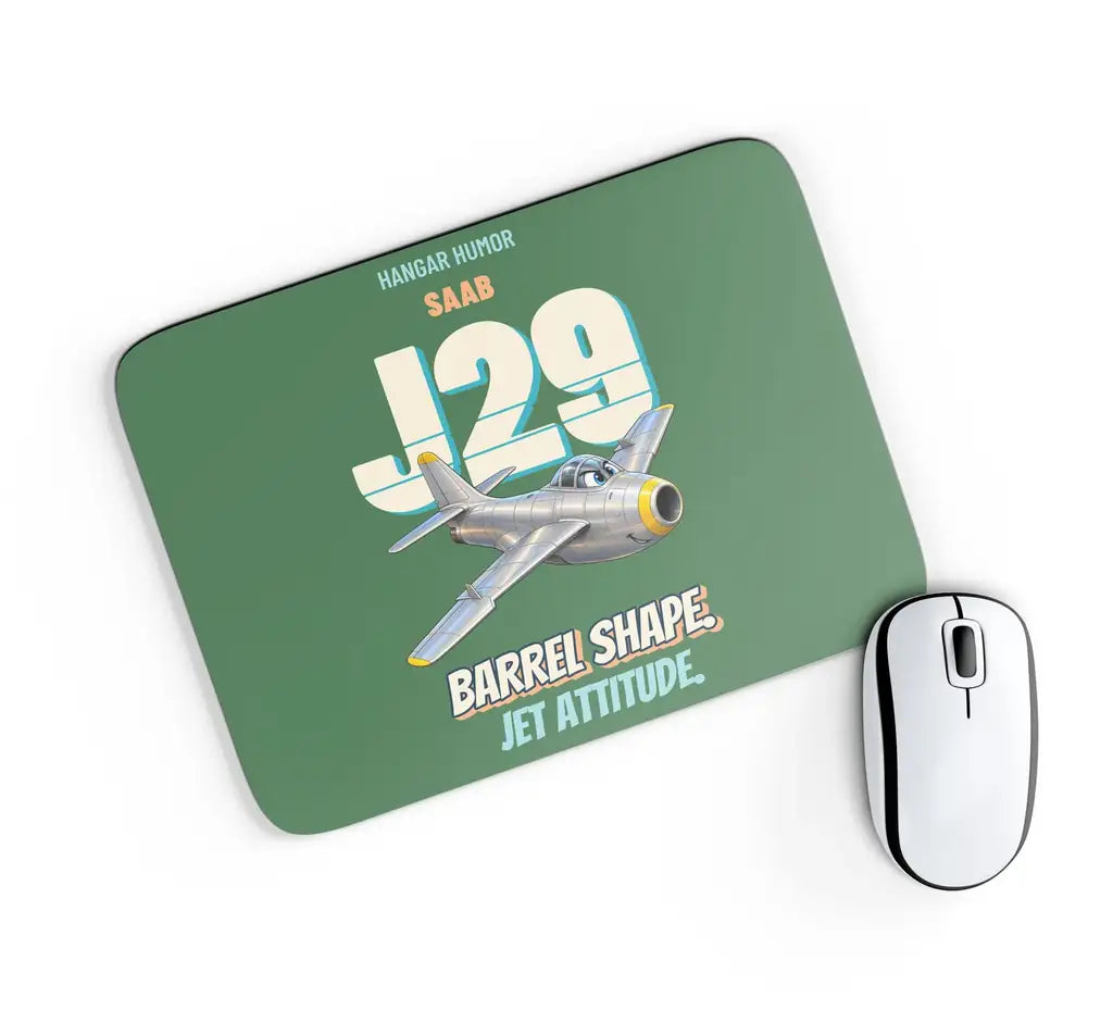 Saab J 29F Tunnan - Barrel shape. Jet attitude. design on green rectangle mouse pad