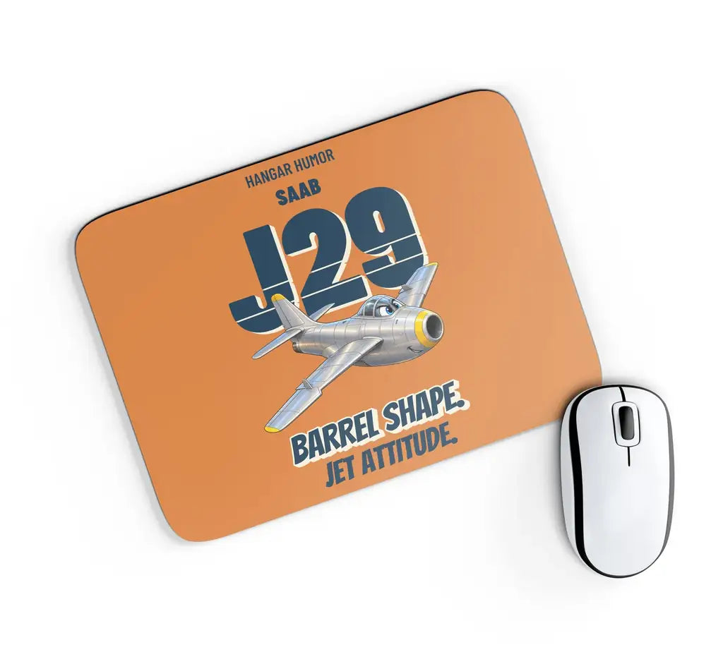 Saab J 29F Tunnan - Barrel shape. Jet attitude. design on orange rectangle mouse pad