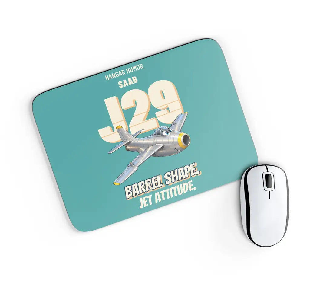 Saab J 29F Tunnan - Barrel shape. Jet attitude. design on turquoise rectangle mouse pad
