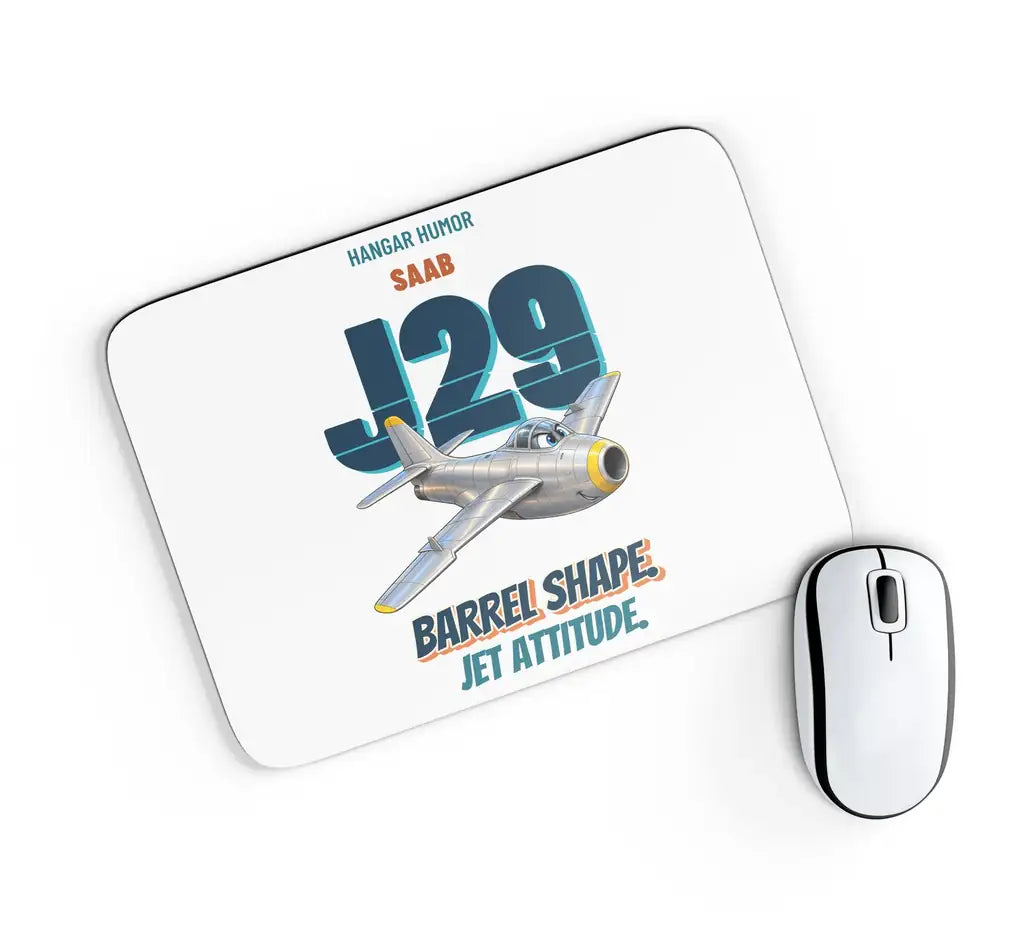 Saab J 29F Tunnan - Barrel shape. Jet attitude. design on white rectangle mouse pad