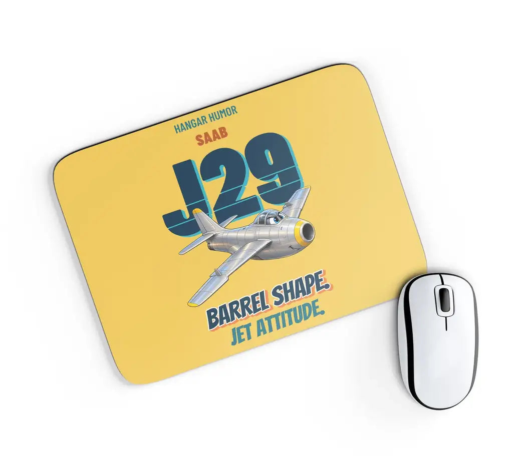 Saab J 29F Tunnan - Barrel shape. Jet attitude. design on yellow rectangle mouse pad