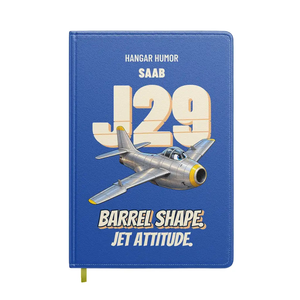 Saab J 29F Tunnan - Barrel shape. Jet attitude. design on blue notebook