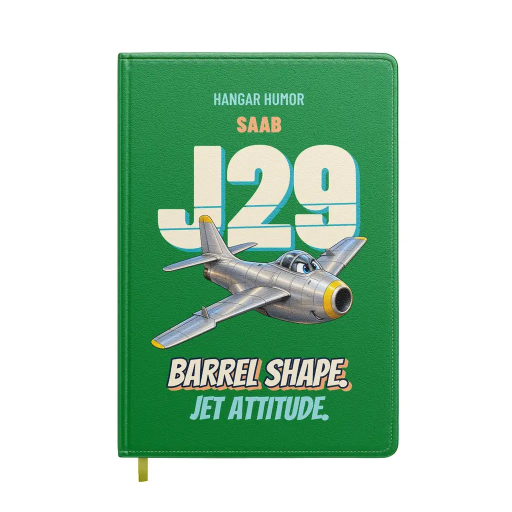 Saab J 29F Tunnan - Barrel shape. Jet attitude. design on green notebook