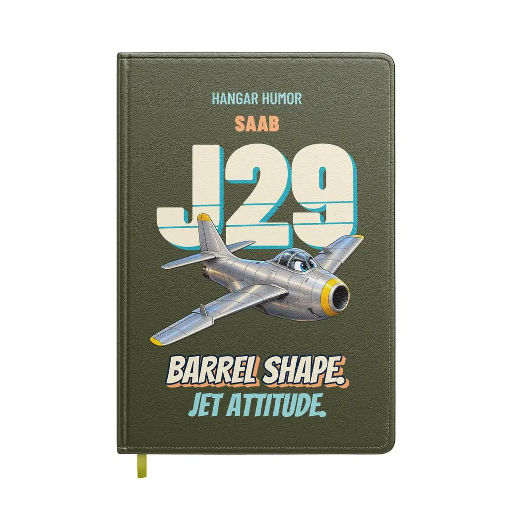 Saab J 29F Tunnan - Barrel shape. Jet attitude. design on green army notebook
