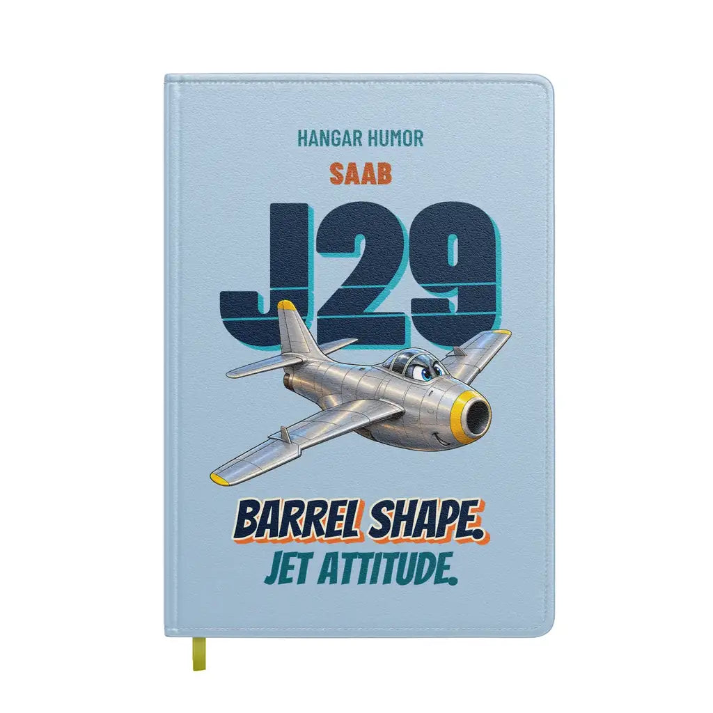 Saab J 29F Tunnan - Barrel shape. Jet attitude. design on light blue notebook