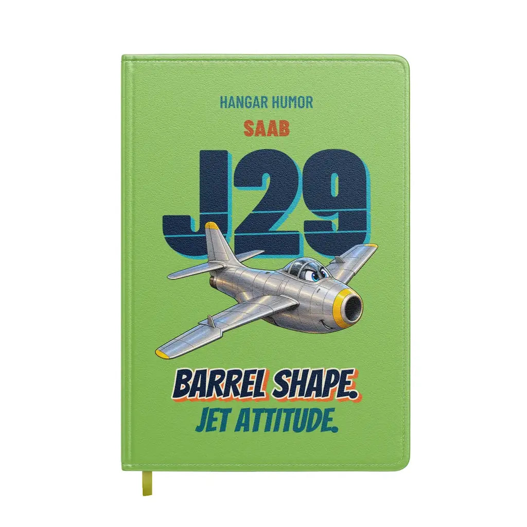 Saab J 29F Tunnan - Barrel shape. Jet attitude. design on light green notebook
