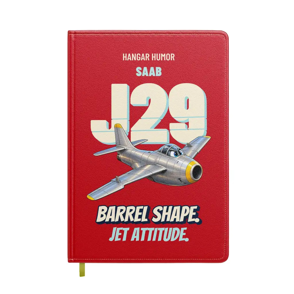 Saab J 29F Tunnan - Barrel shape. Jet attitude. design on red notebook
