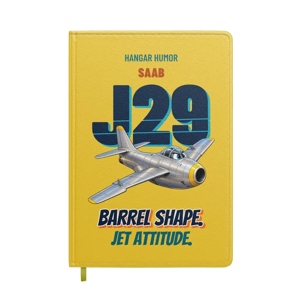 Saab J 29F Tunnan - Barrel shape. Jet attitude. design on yellow notebook