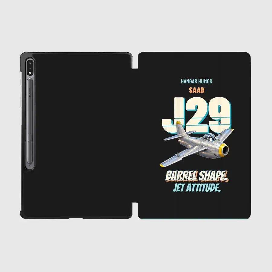 Saab J 29F Tunnan - Barrel shape. Jet attitude. design on black samsung tablet tablet case
