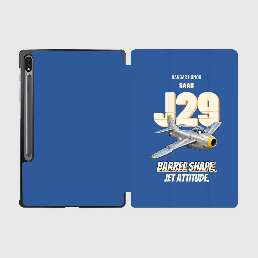 Saab J 29F Tunnan - Barrel shape. Jet attitude. design on blue samsung tablet tablet case