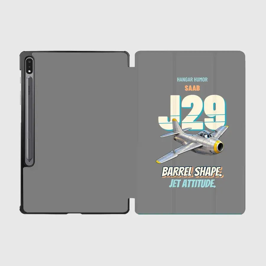 Saab J 29F Tunnan - Barrel shape. Jet attitude. design on gray samsung tablet tablet case