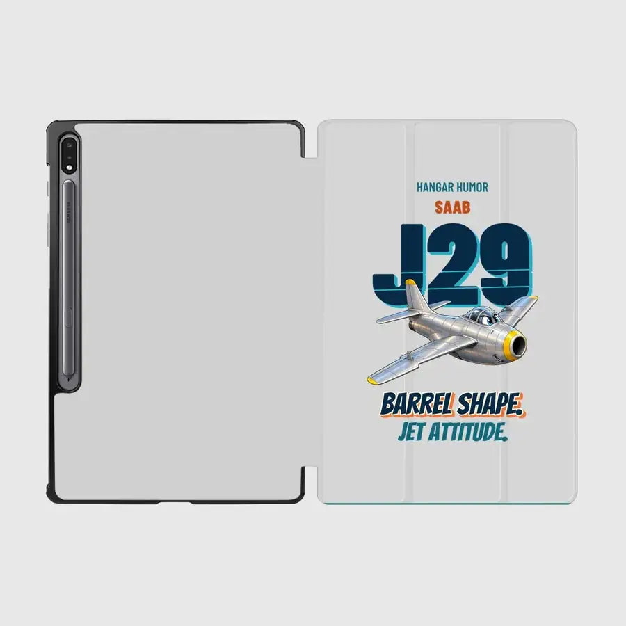 Saab J 29F Tunnan - Barrel shape. Jet attitude. design on light gray samsung tablet tablet case