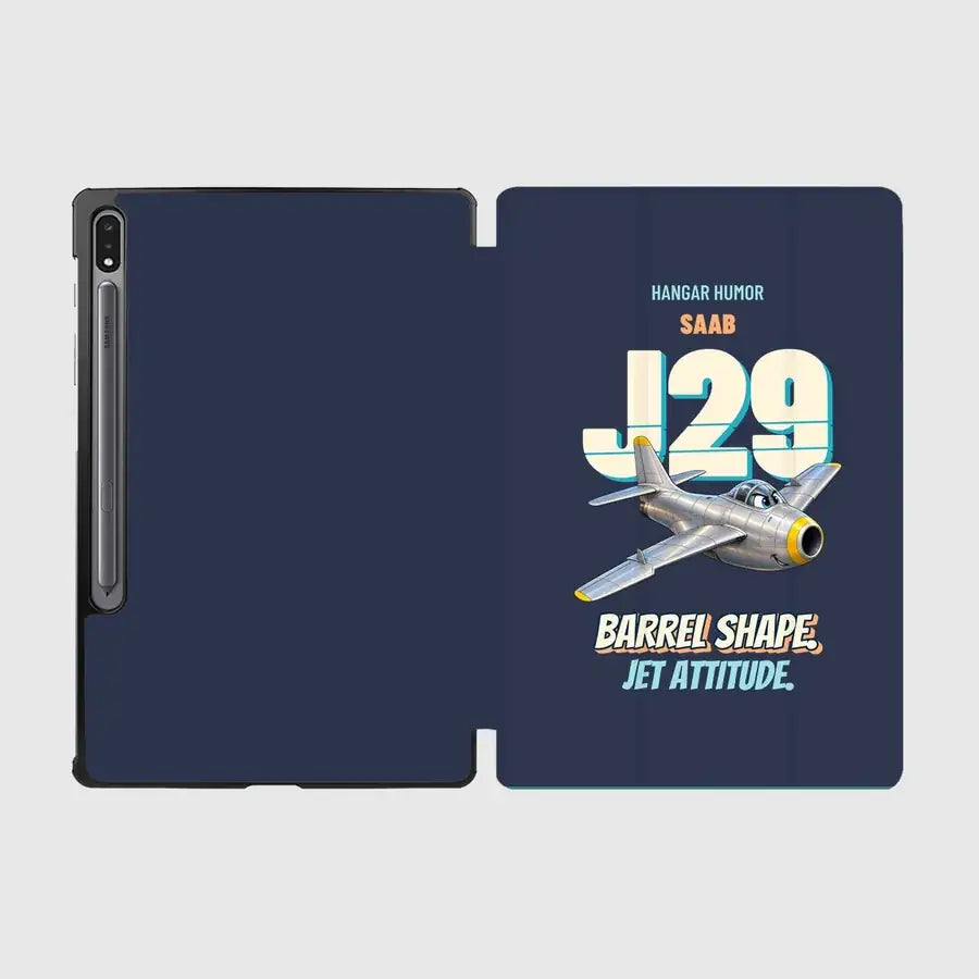 Saab J 29F Tunnan - Barrel shape. Jet attitude. design on navy blue samsung tablet tablet case