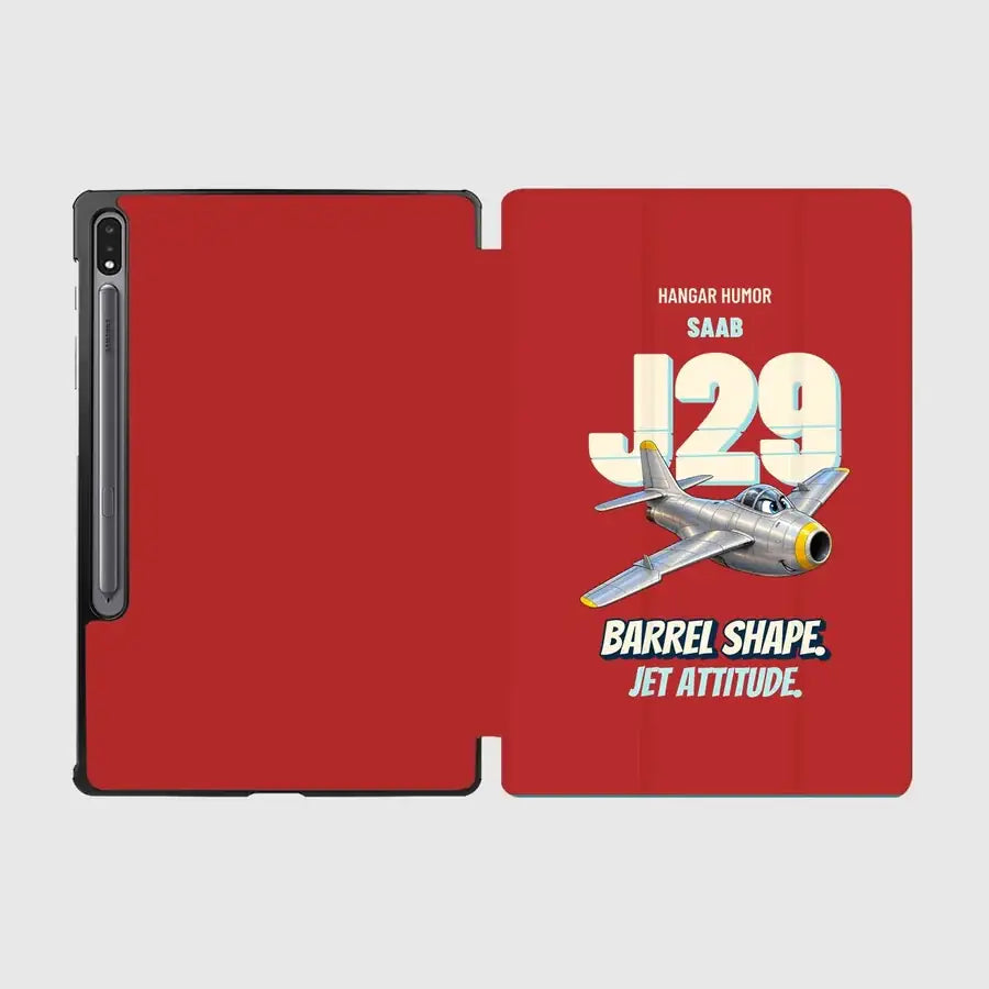 Saab J 29F Tunnan - Barrel shape. Jet attitude. design on red samsung tablet tablet case