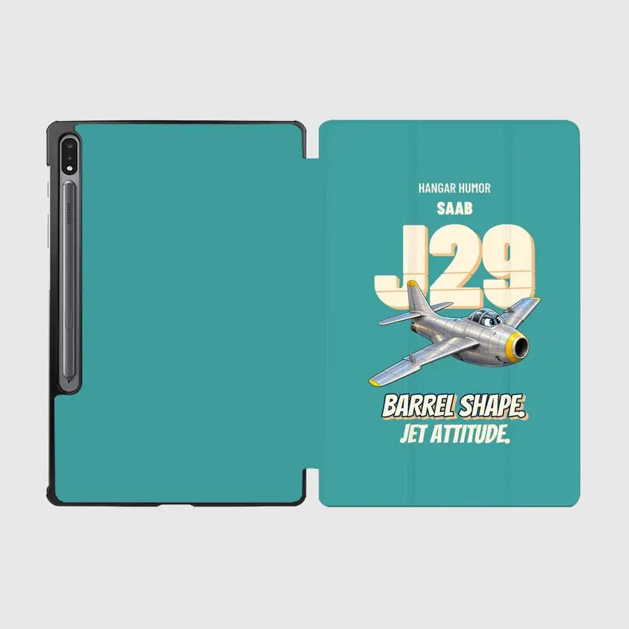 Saab J 29F Tunnan - Barrel shape. Jet attitude. design on turquoise samsung tablet tablet case