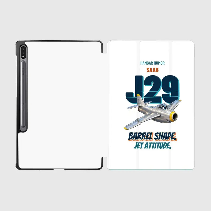 Saab J 29F Tunnan - Barrel shape. Jet attitude. design on white samsung tablet tablet case