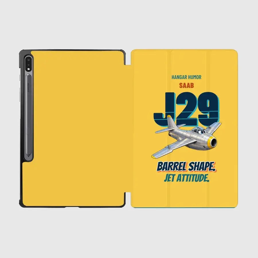 Saab J 29F Tunnan - Barrel shape. Jet attitude. design on yellow samsung tablet tablet case