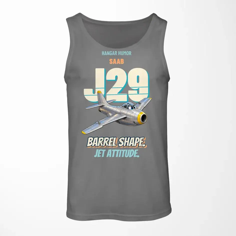 Saab J 29F Tunnan - Barrel shape. Jet attitude. design on gray tank top