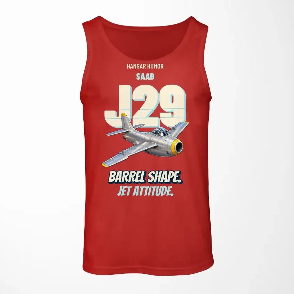 Saab J 29F Tunnan - Barrel shape. Jet attitude. design on red tank top
