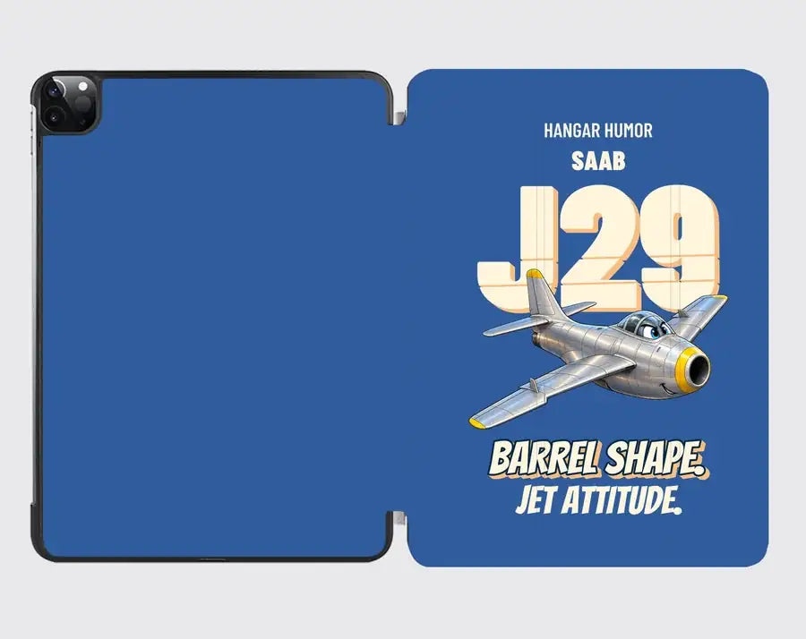 Saab J 29F Tunnan - Barrel shape. Jet attitude. design on blue ipad tablet case