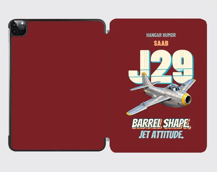Saab J 29F Tunnan - Barrel shape. Jet attitude. design on dark red ipad tablet case