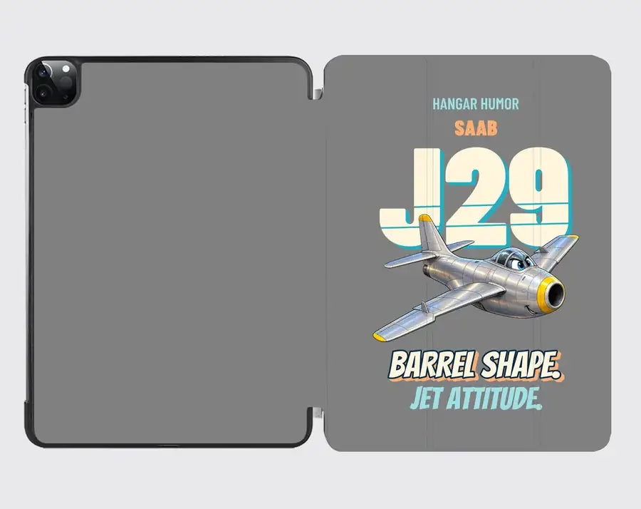 Saab J 29F Tunnan - Barrel shape. Jet attitude. design on gray ipad tablet case