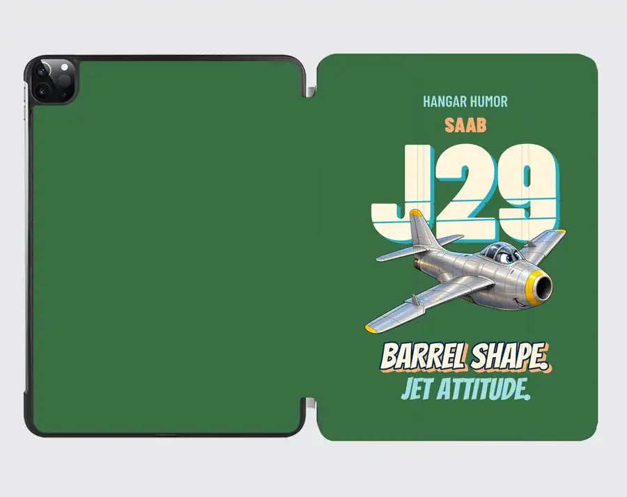 Saab J 29F Tunnan - Barrel shape. Jet attitude. design on green ipad tablet case
