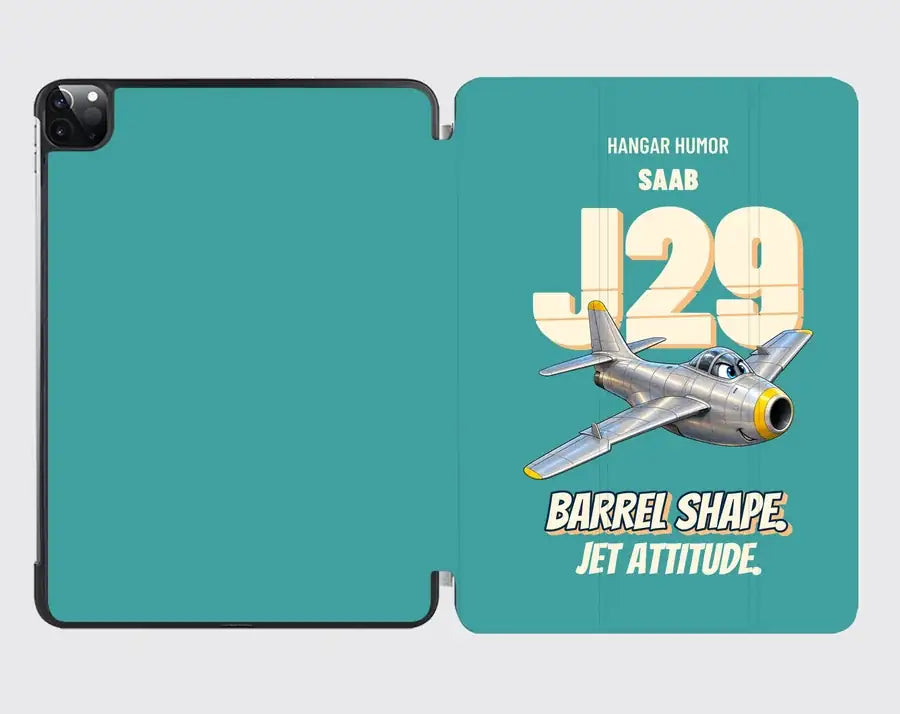 Saab J 29F Tunnan - Barrel shape. Jet attitude. design on turquoise ipad tablet case