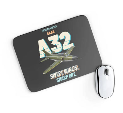 Saab A 32A Lansen - Swept wings. Sharp wit. design on black rectangle mouse pad