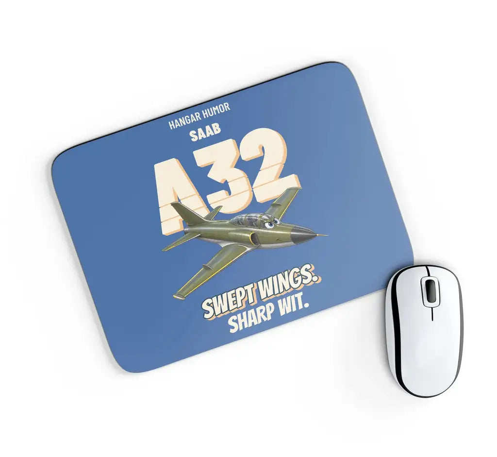 Saab A 32A Lansen - Swept wings. Sharp wit. design on blue rectangle mouse pad