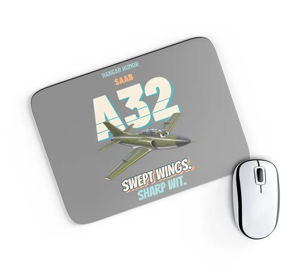 Saab A 32A Lansen - Swept wings. Sharp wit. design on gray rectangle mouse pad