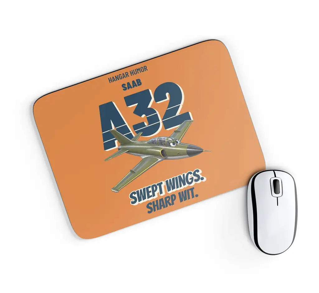 Saab A 32A Lansen - Swept wings. Sharp wit. design on orange rectangle mouse pad