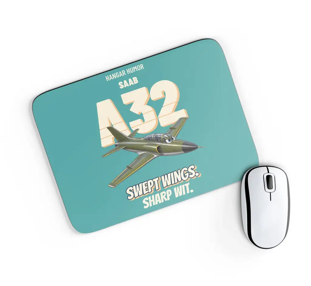Saab A 32A Lansen - Swept wings. Sharp wit. design on turquoise rectangle mouse pad