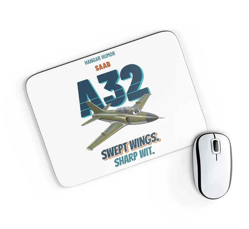 Saab A 32A Lansen - Swept wings. Sharp wit. design on white rectangle mouse pad