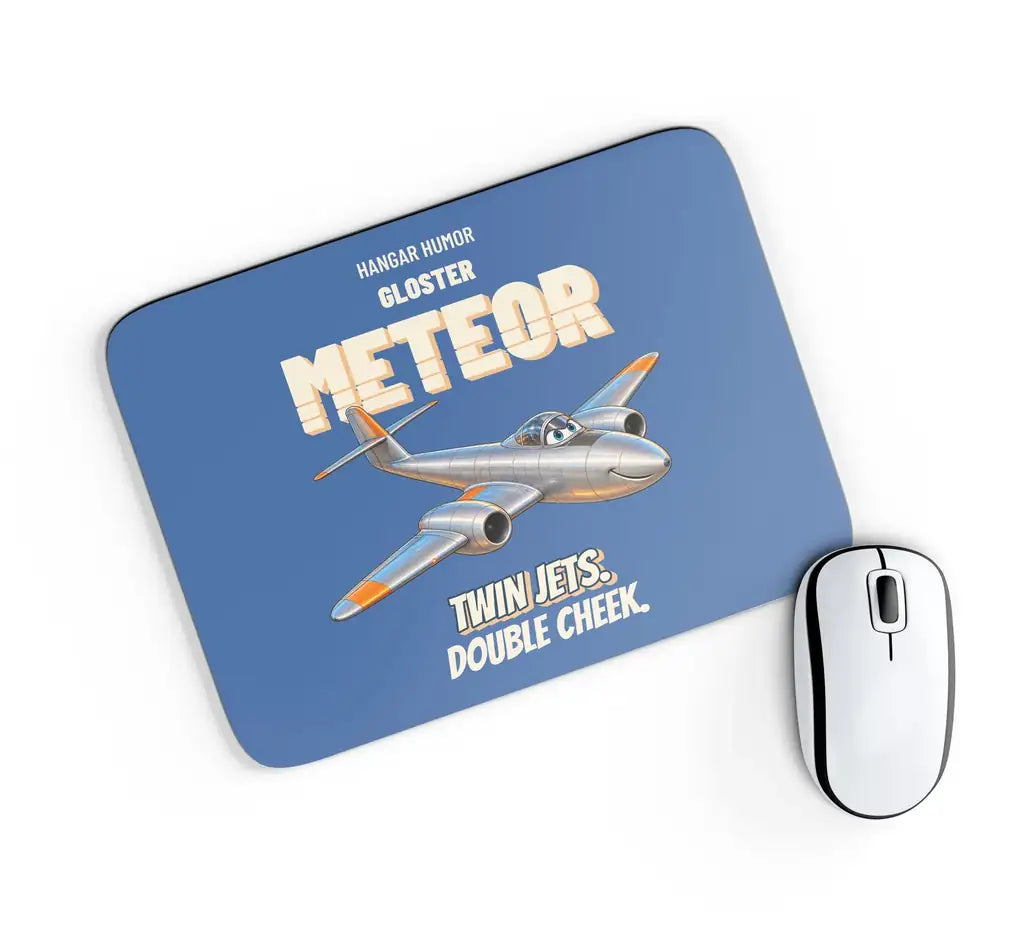 Gloster Meteor F.8 - Twin jets. Double cheek. design on blue rectangle mouse pad