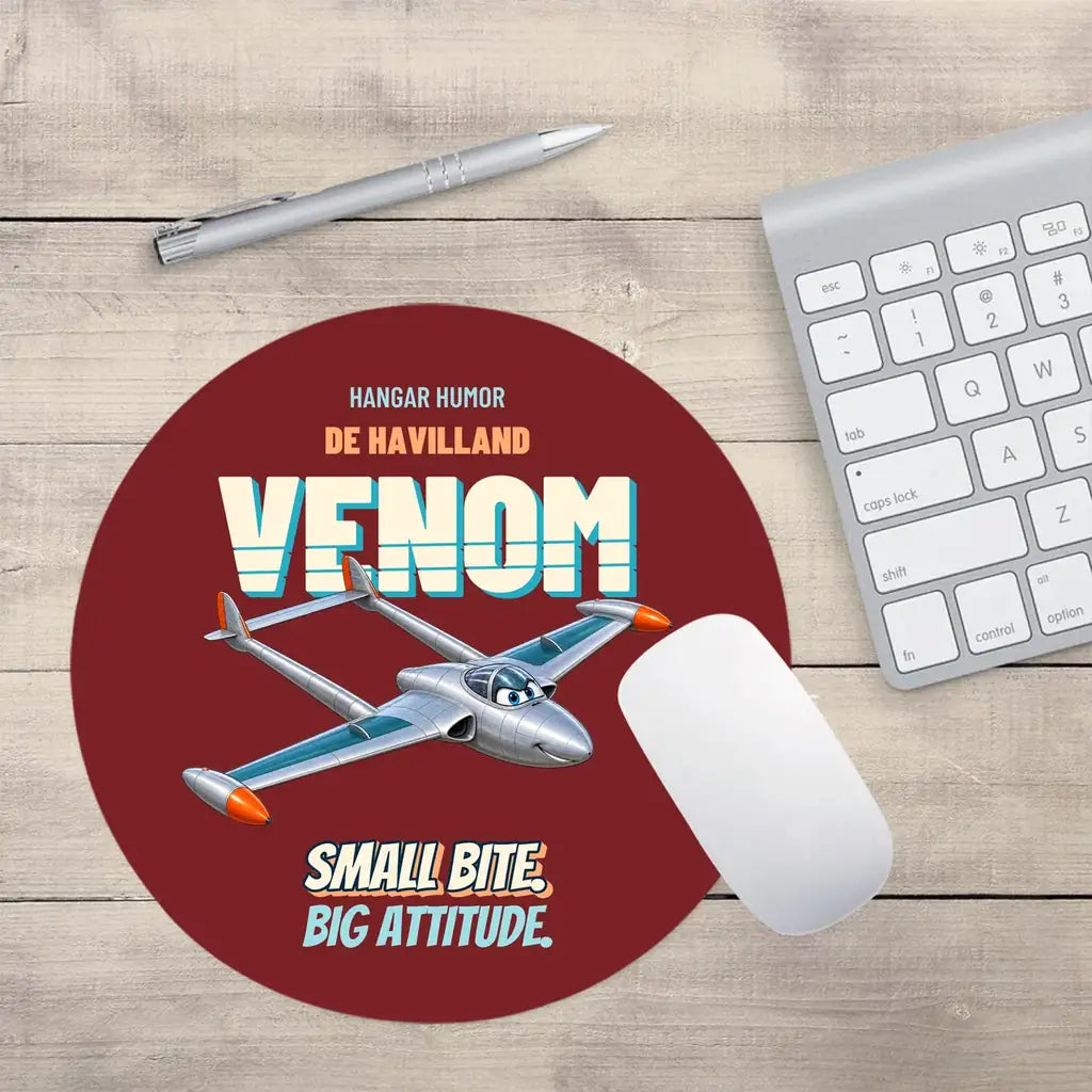 de Havilland Venom FB.4 - Small bite. Big attitude. design on dark red round mouse pad