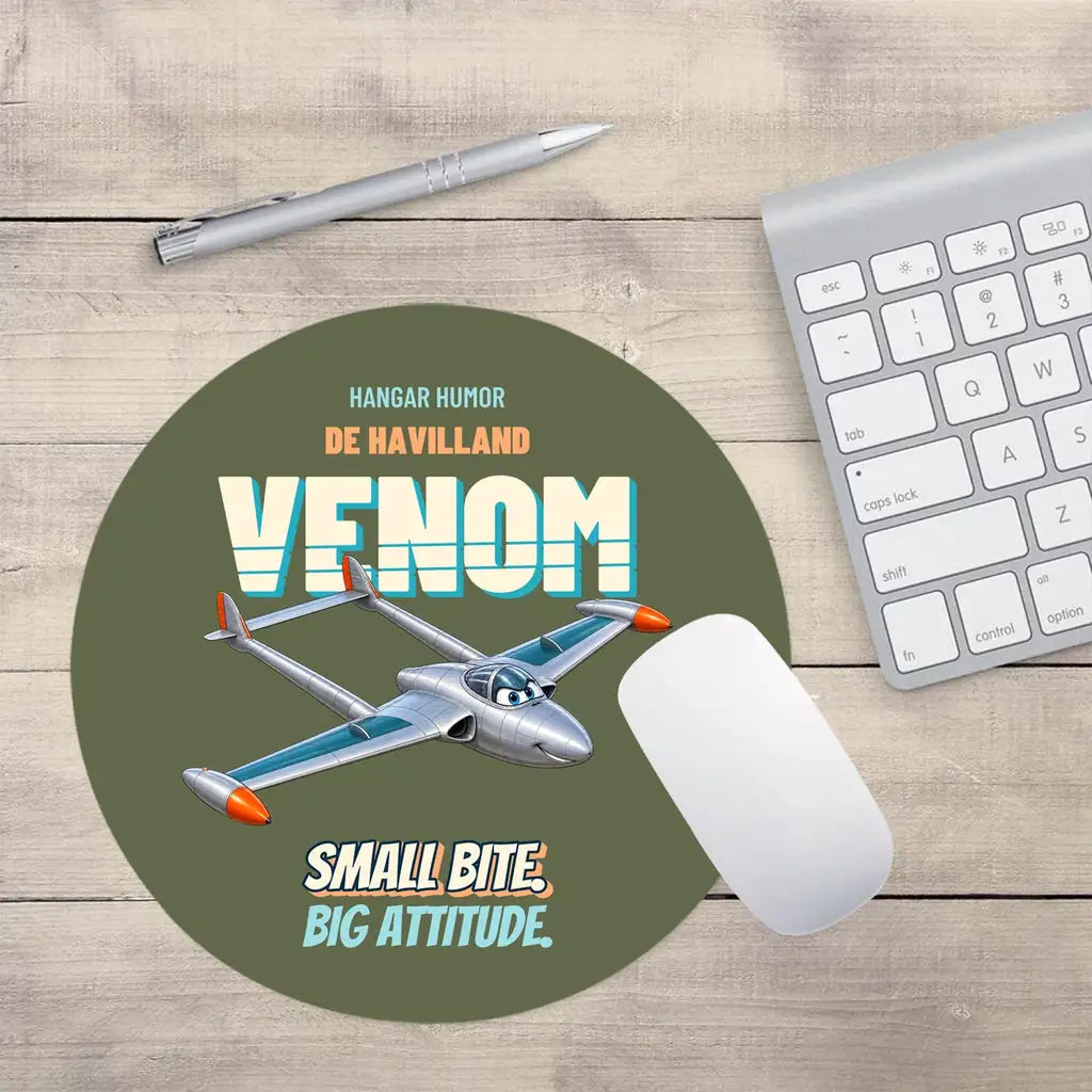 de Havilland Venom FB.4 - Small bite. Big attitude. design on green army round mouse pad