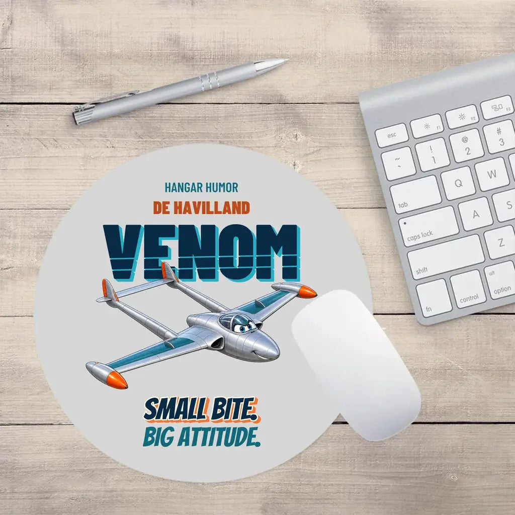 de Havilland Venom FB.4 - Small bite. Big attitude. design on light gray round mouse pad
