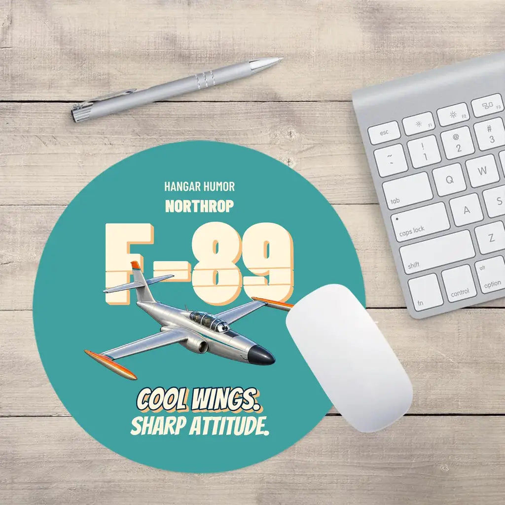 Northrop F-89J Scorpion - Cool wings. Sharp attitude. design on turquoise round mouse pad