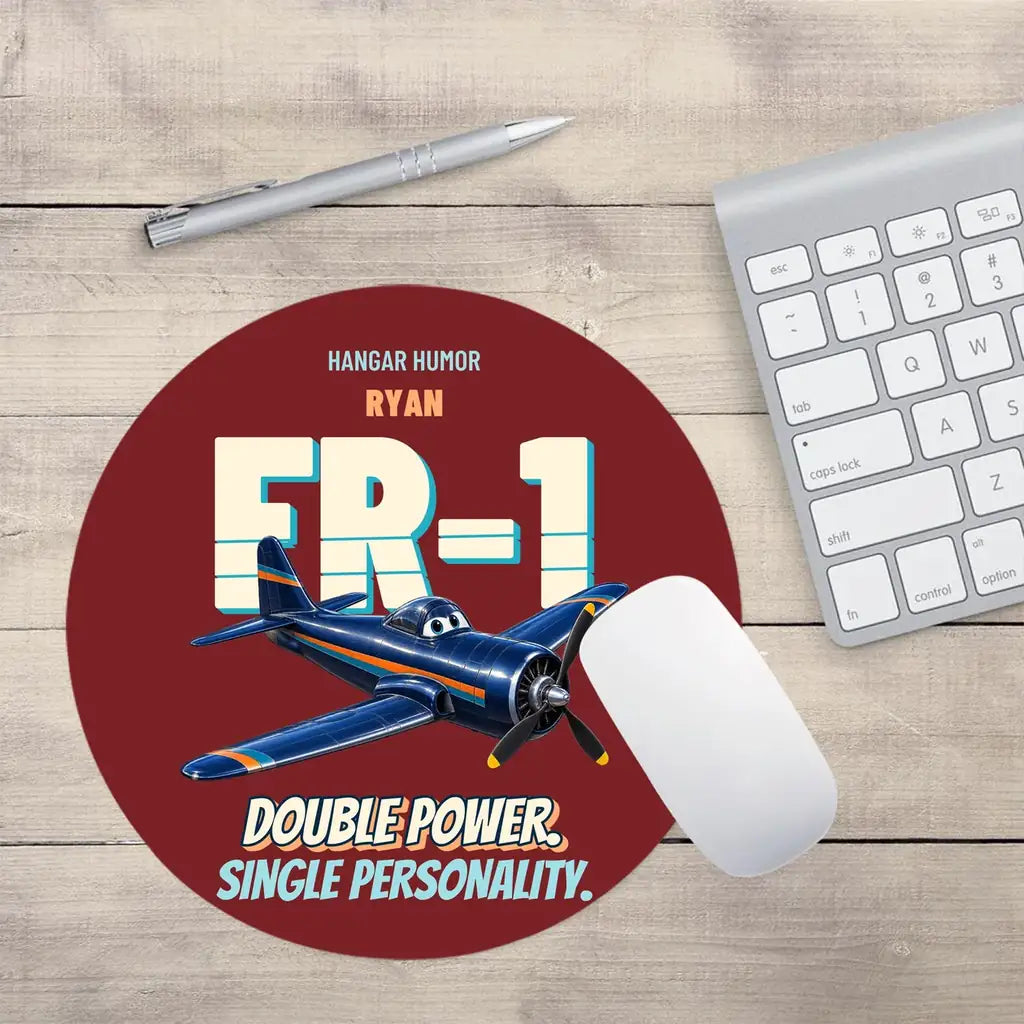 Ryan FR-1 Fireball - Double power. Single personality. design on dark red round mouse pad