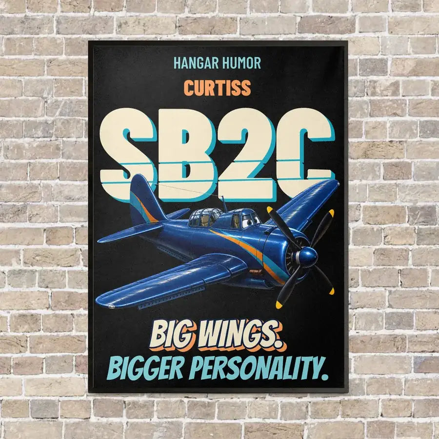 Curtiss SB2C-5 Helldiver - Big wings. Bigger personality. vertical canvas print - framed - black background