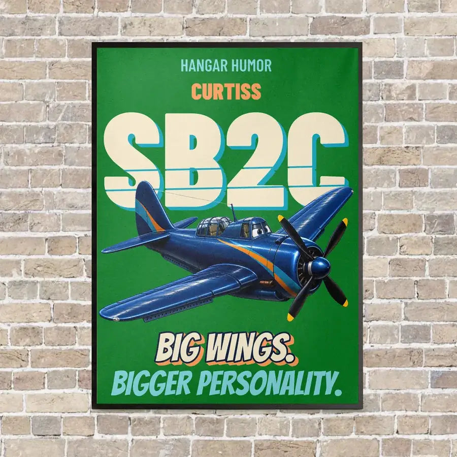 Curtiss SB2C-5 Helldiver - Big wings. Bigger personality. vertical canvas print - framed - green background