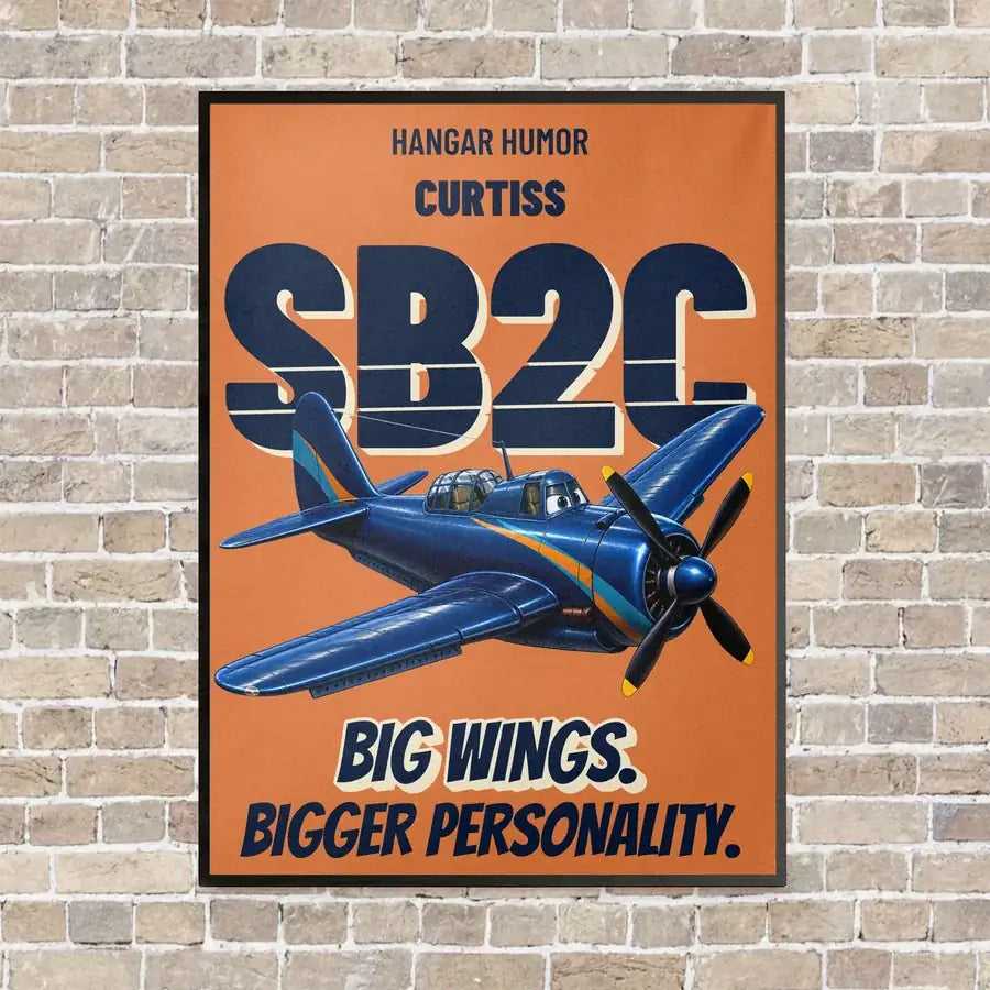 Curtiss SB2C-5 Helldiver - Big wings. Bigger personality. vertical canvas print - framed - orange background