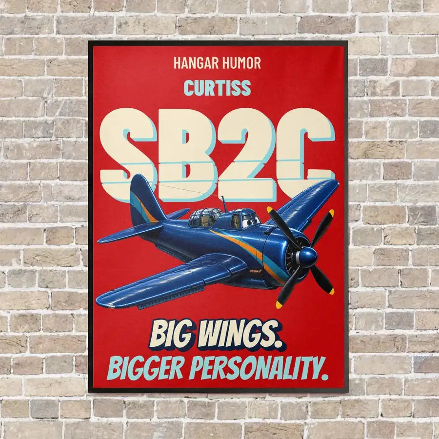 Curtiss SB2C-5 Helldiver - Big wings. Bigger personality. vertical canvas print - framed - red background