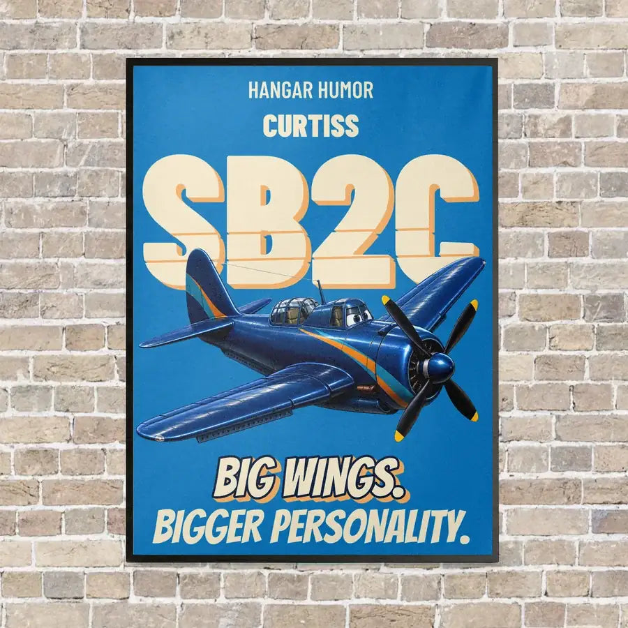 Curtiss SB2C-5 Helldiver - Big wings. Bigger personality. vertical canvas print - framed - turquoise background