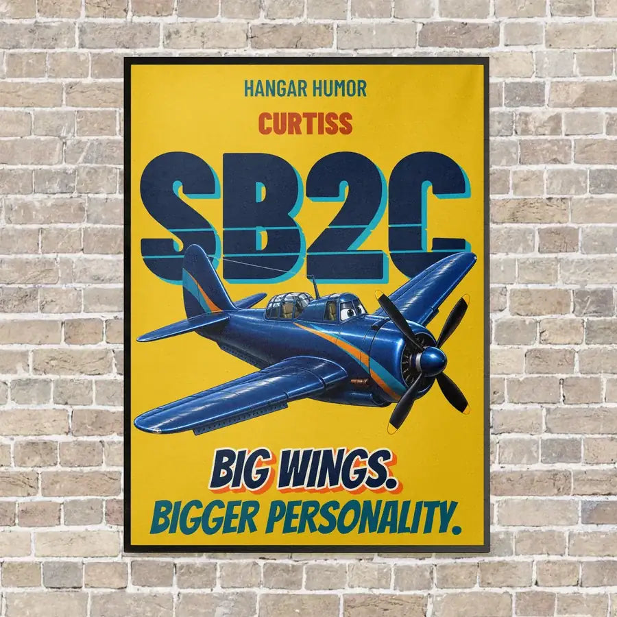 Curtiss SB2C-5 Helldiver - Big wings. Bigger personality. vertical canvas print - framed - yellow background