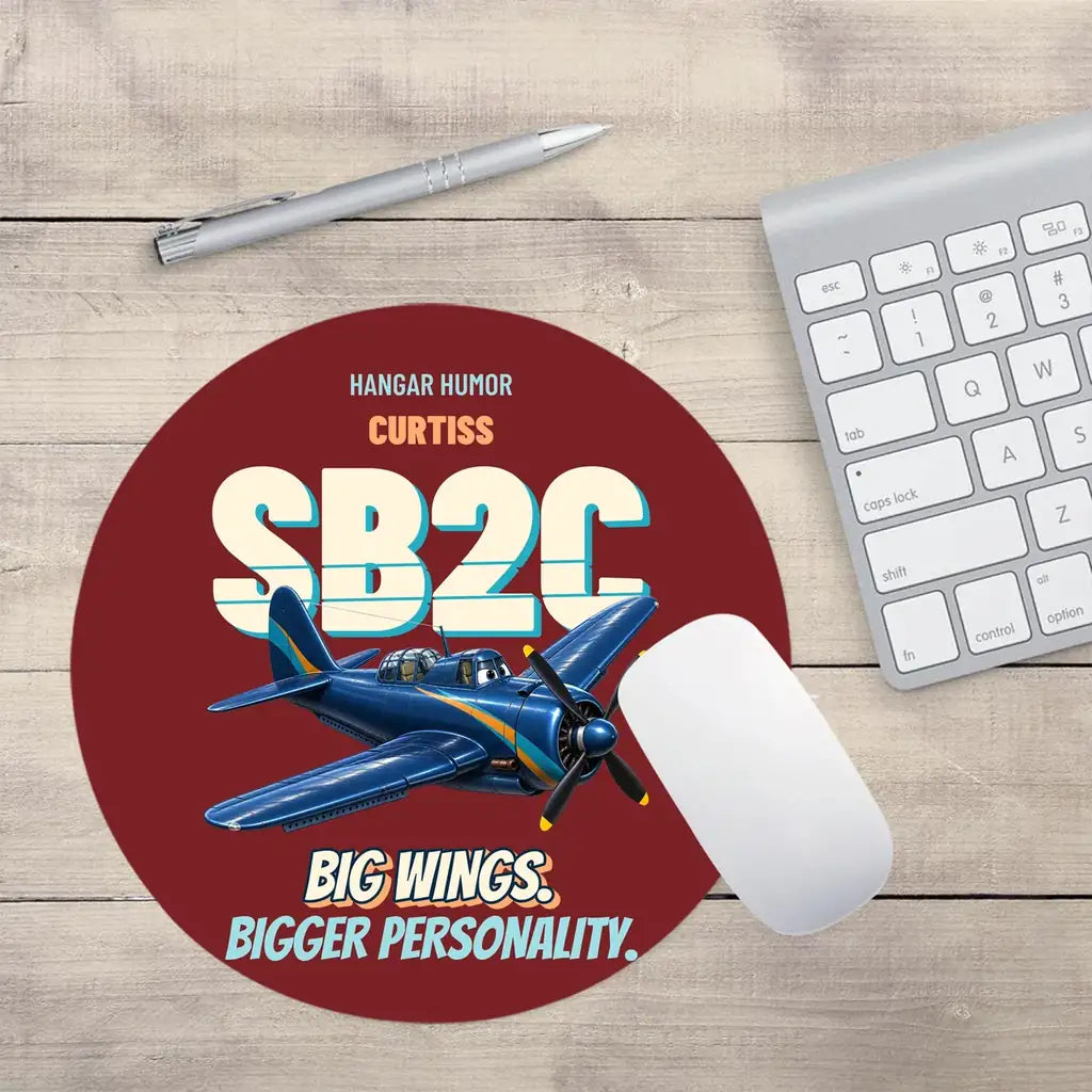 Curtiss SB2C-5 Helldiver - Big wings. Bigger personality. design on dark red round mouse pad
