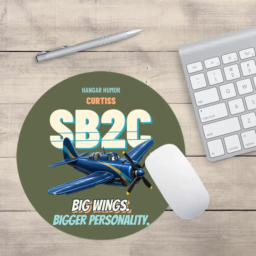 Curtiss SB2C-5 Helldiver - Big wings. Bigger personality. design on green army round mouse pad