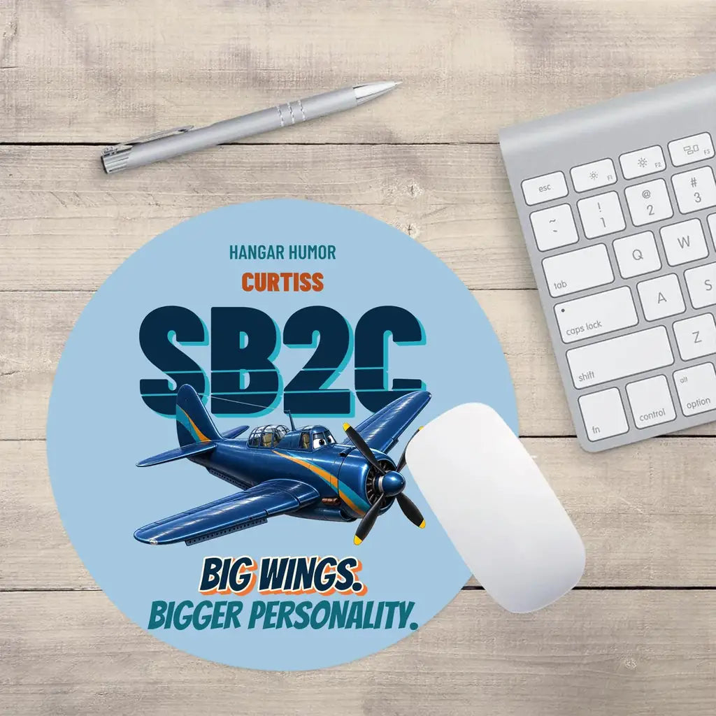 Curtiss SB2C-5 Helldiver - Big wings. Bigger personality. design on light blue round mouse pad
