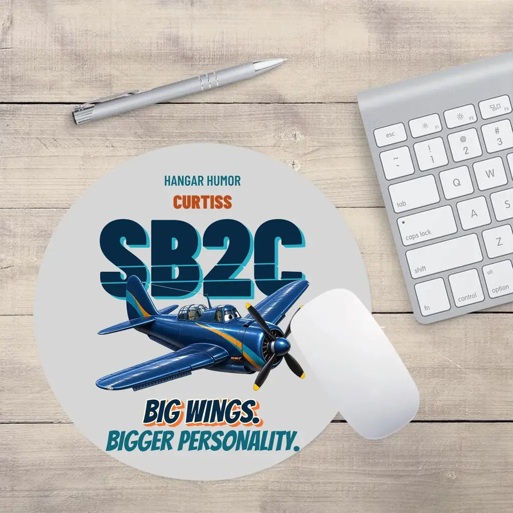 Curtiss SB2C-5 Helldiver - Big wings. Bigger personality. design on light gray round mouse pad